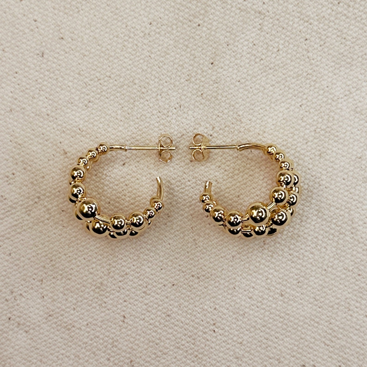 18k Gold Filled Triple Line Beaded C-Hoop Earrings