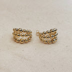 18k Gold Filled Triple Line Beaded C-Hoop Earrings
