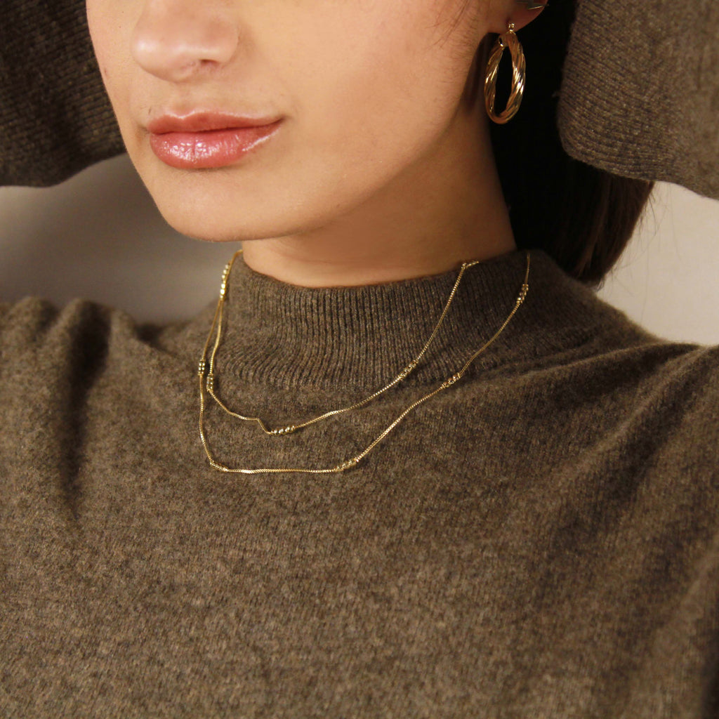 Mondsee 18k Gold Filled Bead Detailed Box Chain | 18k Gold Filled Jewelry