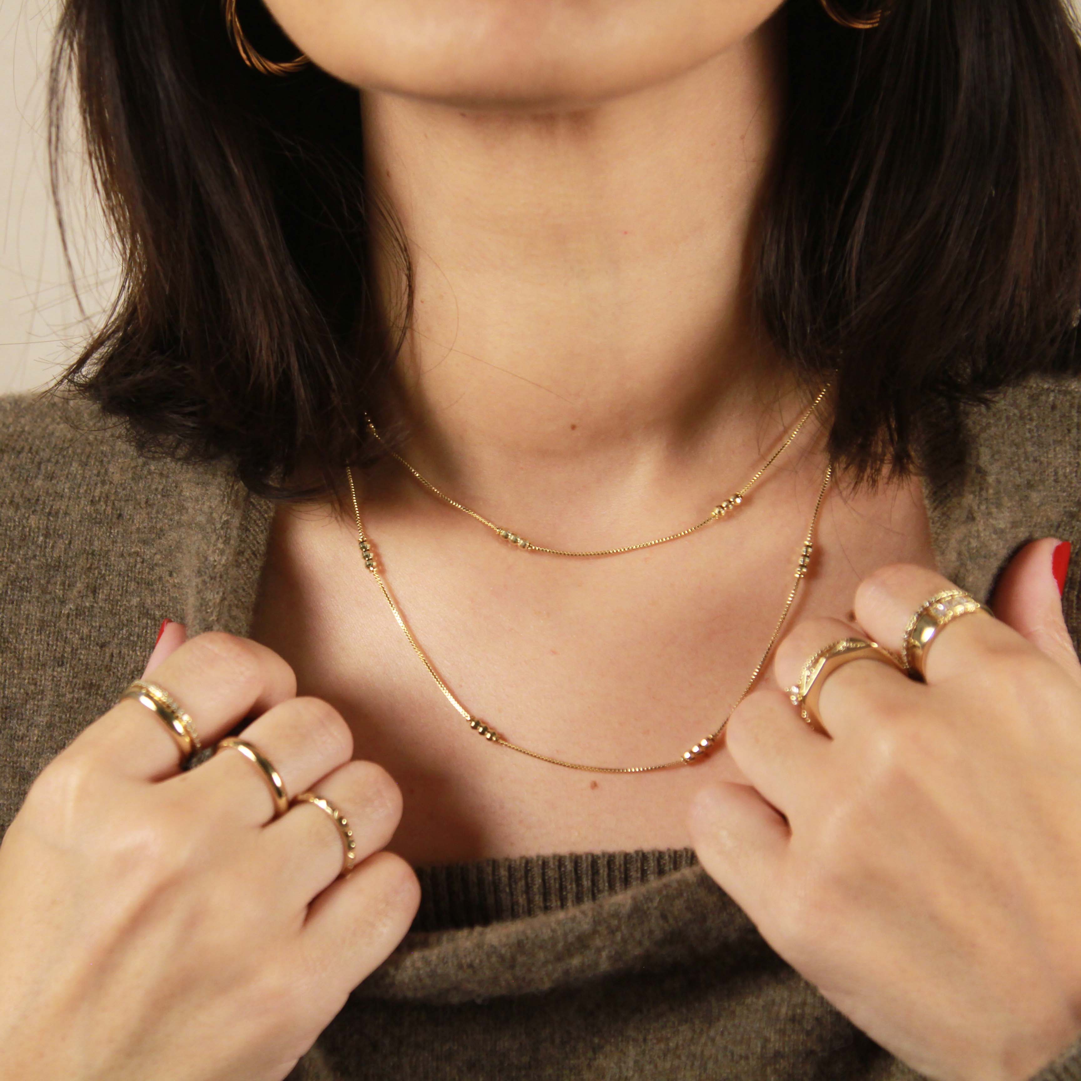Mondsee 18k Gold Filled Bead Detailed Box Chain | 18k Gold Filled Jewelry