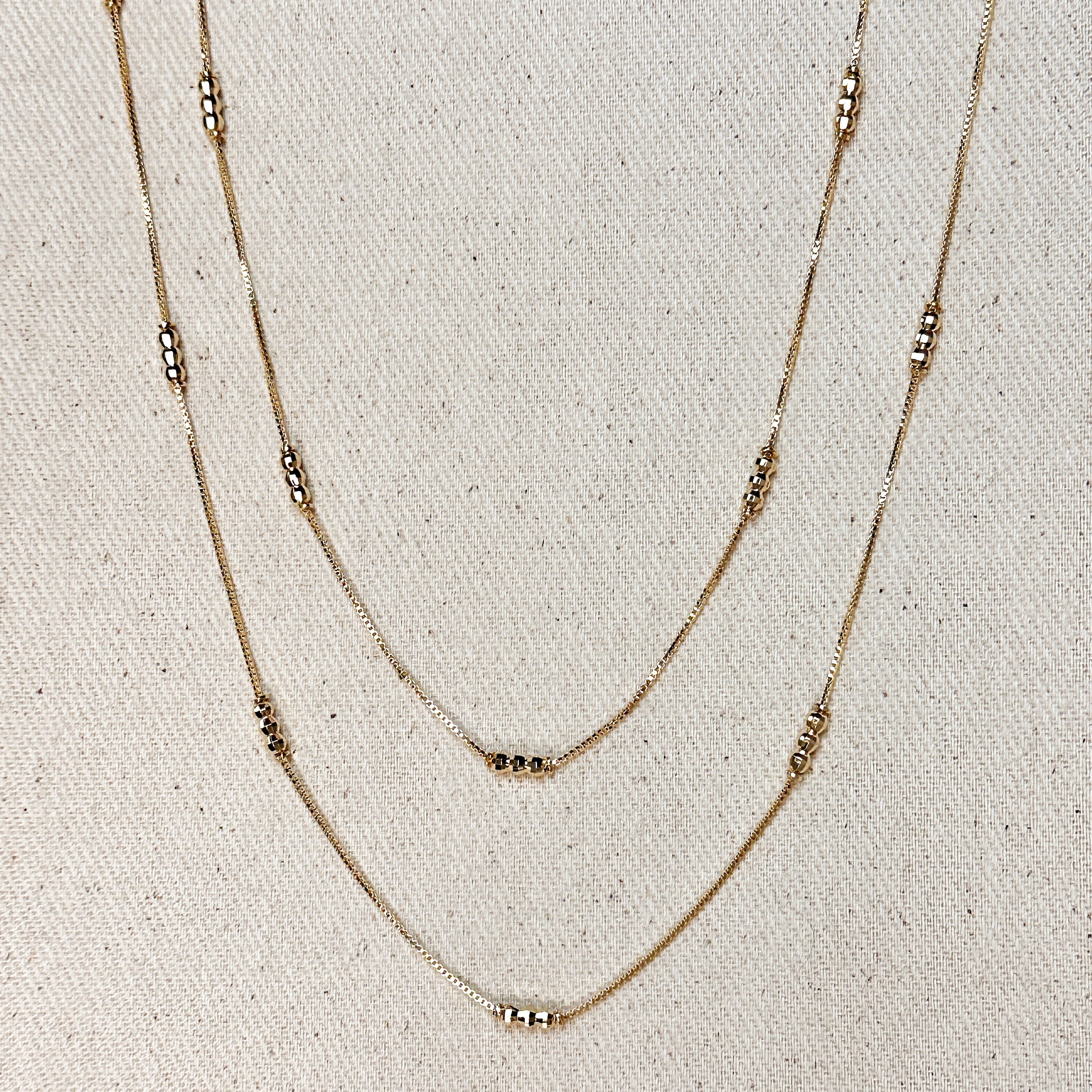 Mondsee 18k Gold Filled Bead Detailed Box Chain | 18k Gold Filled Jewelry