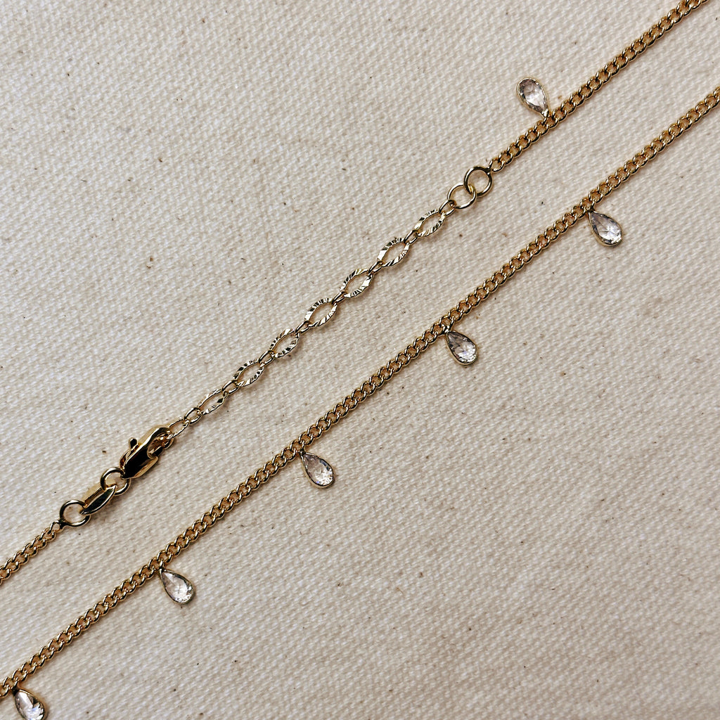 Mondsee 18k Gold Filled 2mm Curb Chain With Bezel CZ Drops Necklace | 18k Gold Filled Jewelry