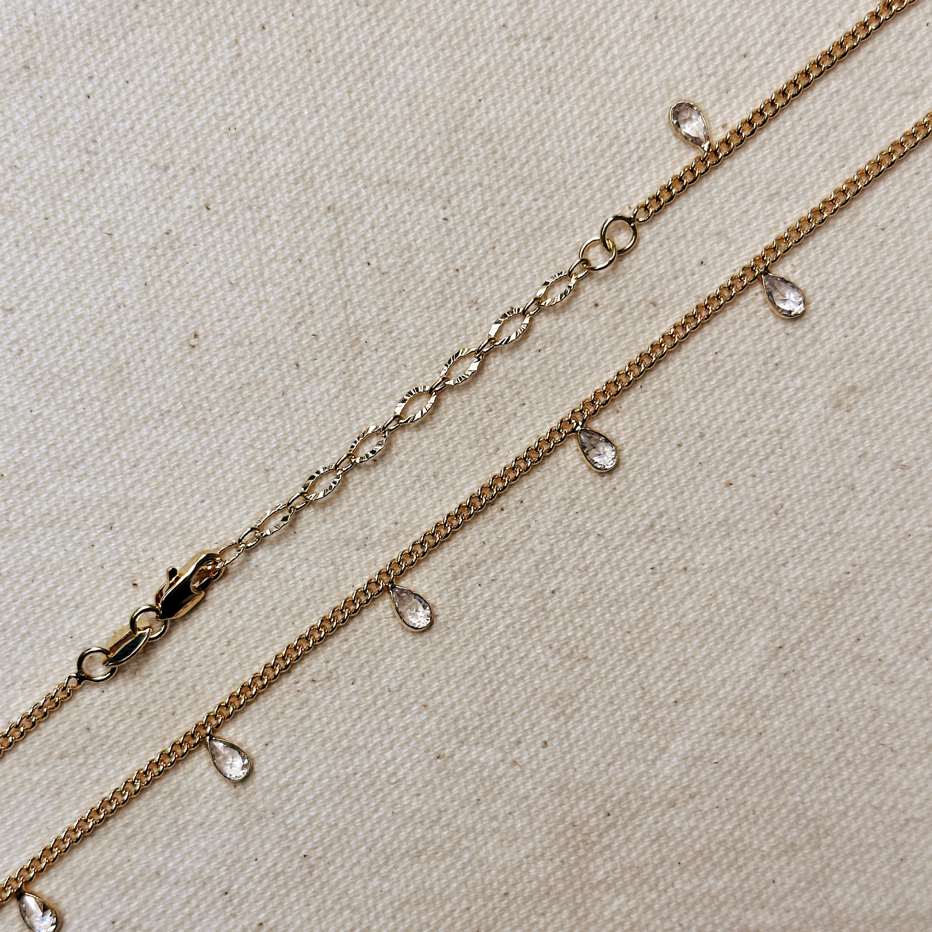 Mondsee 18k Gold Filled 2mm Curb Chain With Bezel CZ Drops Necklace | 18k Gold Filled Jewelry