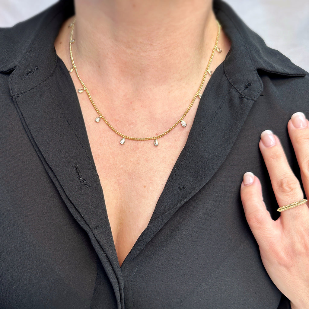 Mondsee 18k Gold Filled 2mm Curb Chain With Bezel CZ Drops Necklace | 18k Gold Filled Jewelry