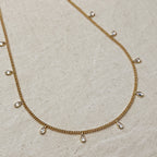 Mondsee 18k Gold Filled 2mm Curb Chain With Bezel CZ Drops Necklace | 18k Gold Filled Jewelry