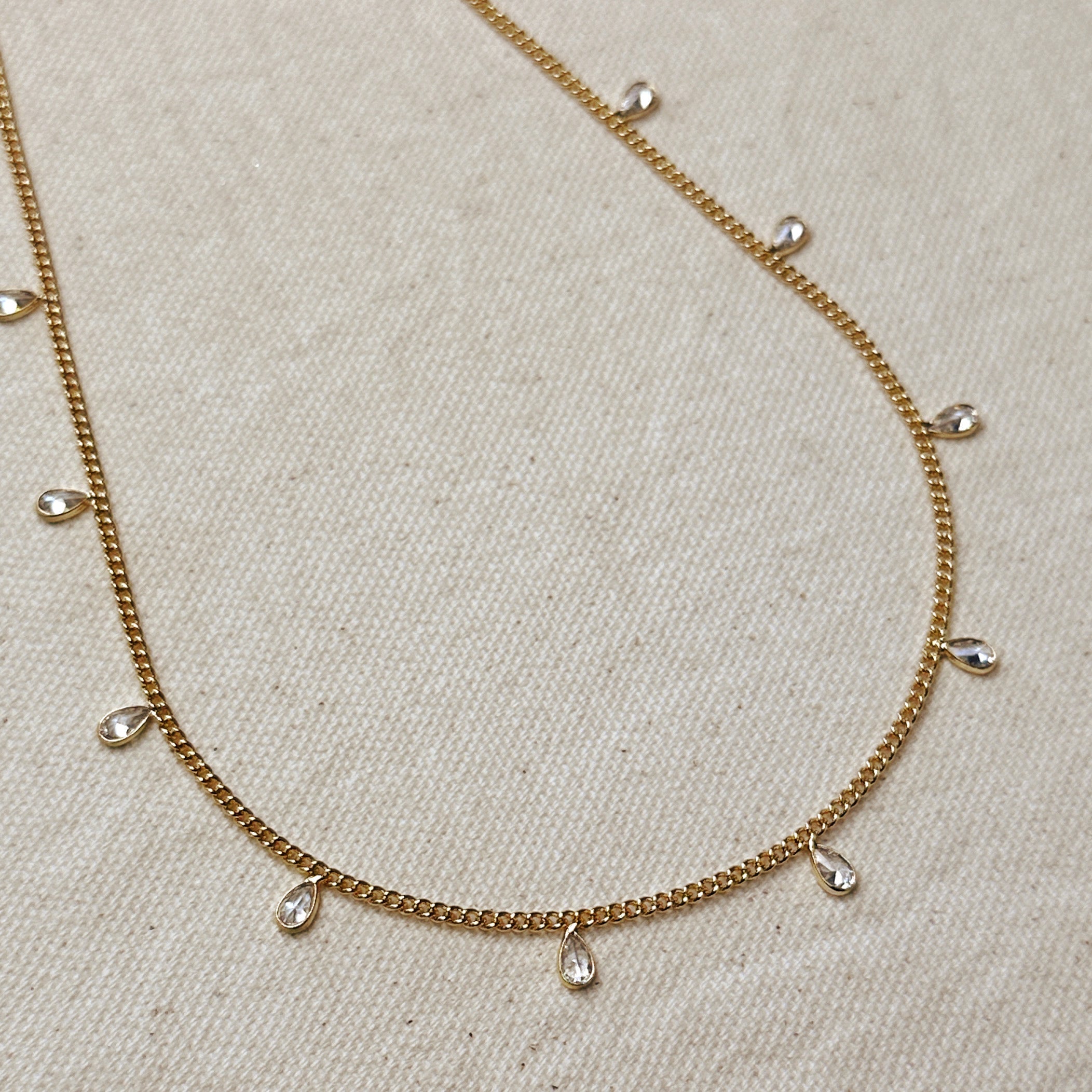 Mondsee 18k Gold Filled 2mm Curb Chain With Bezel CZ Drops Necklace | 18k Gold Filled Jewelry