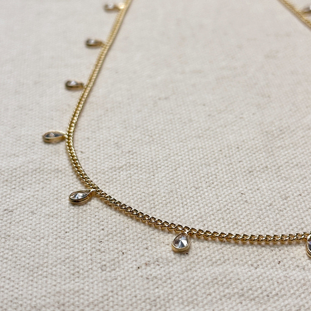 Mondsee 18k Gold Filled 2mm Curb Chain With Bezel CZ Drops Necklace | 18k Gold Filled Jewelry