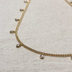 Mondsee 18k Gold Filled 2mm Curb Chain With Bezel CZ Drops Necklace | 18k Gold Filled Jewelry