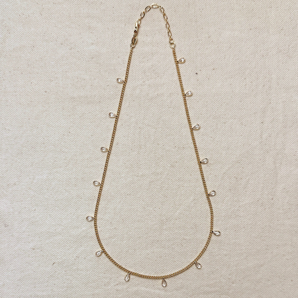 Mondsee 18k Gold Filled 2mm Curb Chain With Bezel CZ Drops Necklace | 18k Gold Filled Jewelry