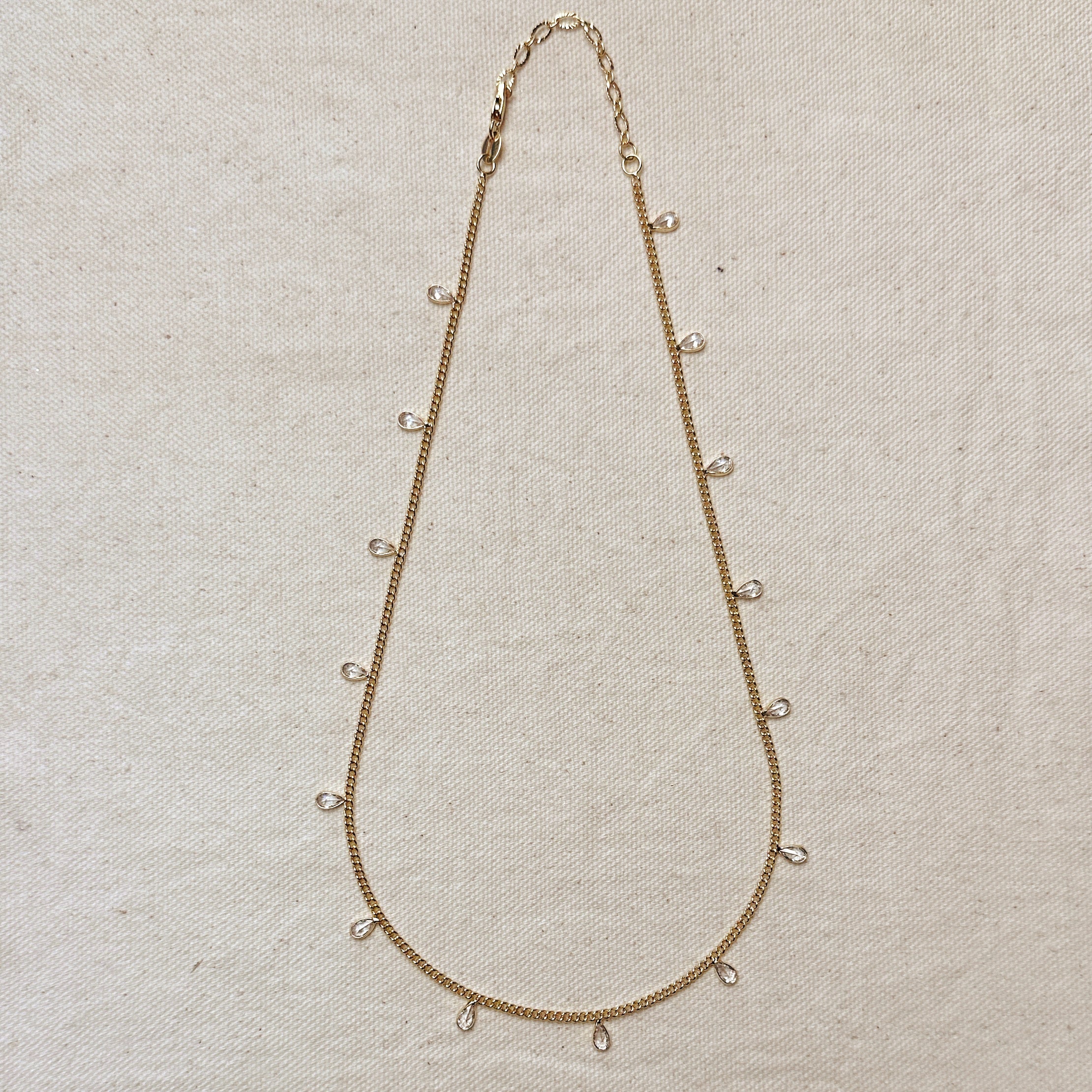 Mondsee 18k Gold Filled 2mm Curb Chain With Bezel CZ Drops Necklace | 18k Gold Filled Jewelry