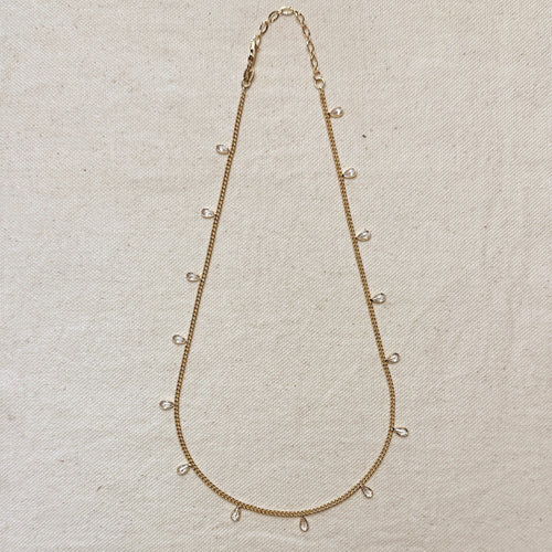 Mondsee 18k Gold Filled 2mm Curb Chain With Bezel CZ Drops Necklace | 18k Gold Filled Jewelry