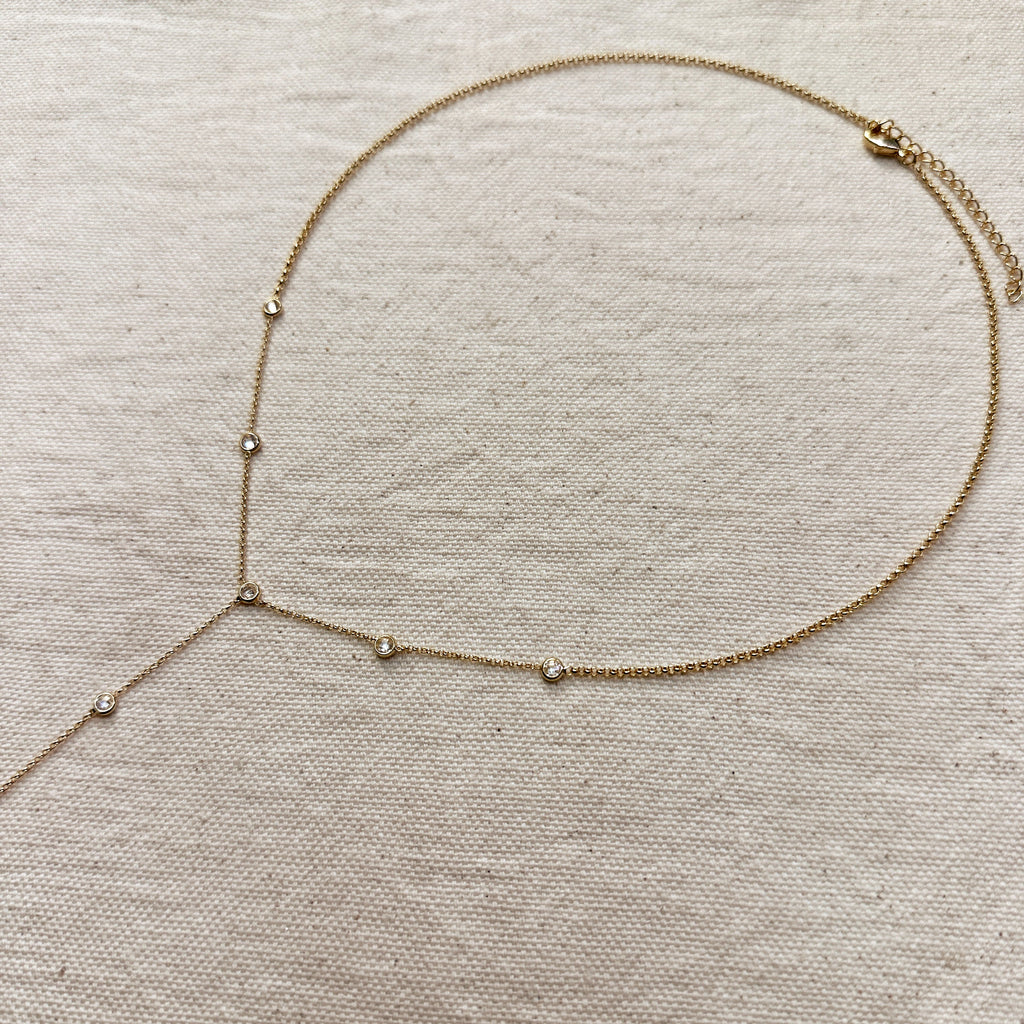 Mondsee 18k Gold Filled Lariat Necklace With Bezel CZ | 18k Gold Filled Jewelry