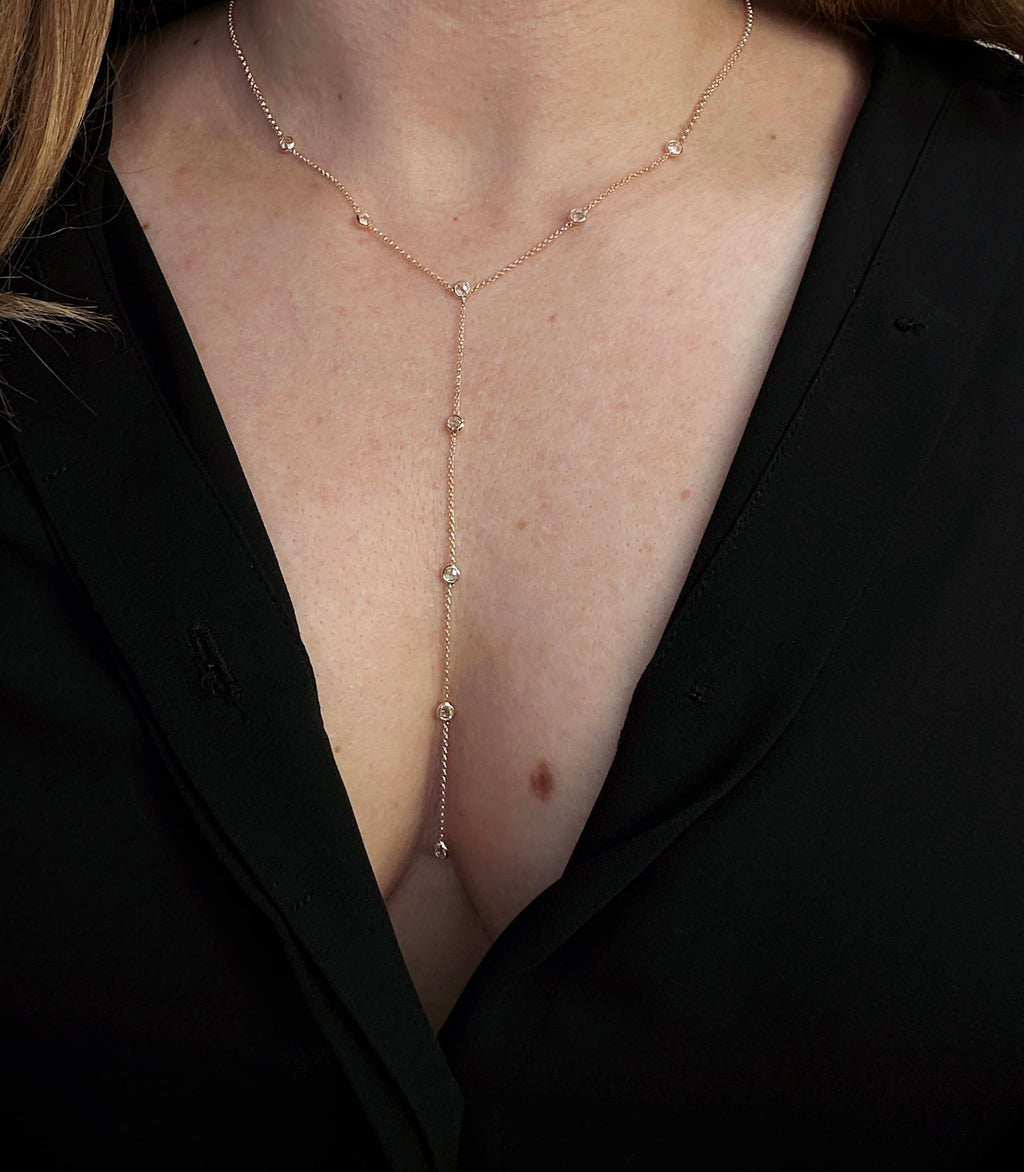 Mondsee 18k Gold Filled Lariat Necklace With Bezel CZ | 18k Gold Filled Jewelry