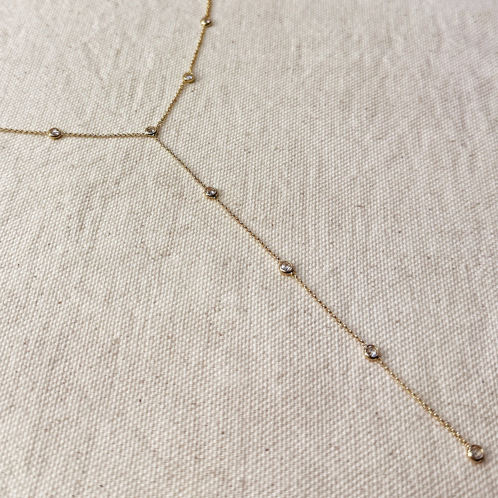 Mondsee 18k Gold Filled Lariat Necklace With Bezel CZ | 18k Gold Filled Jewelry