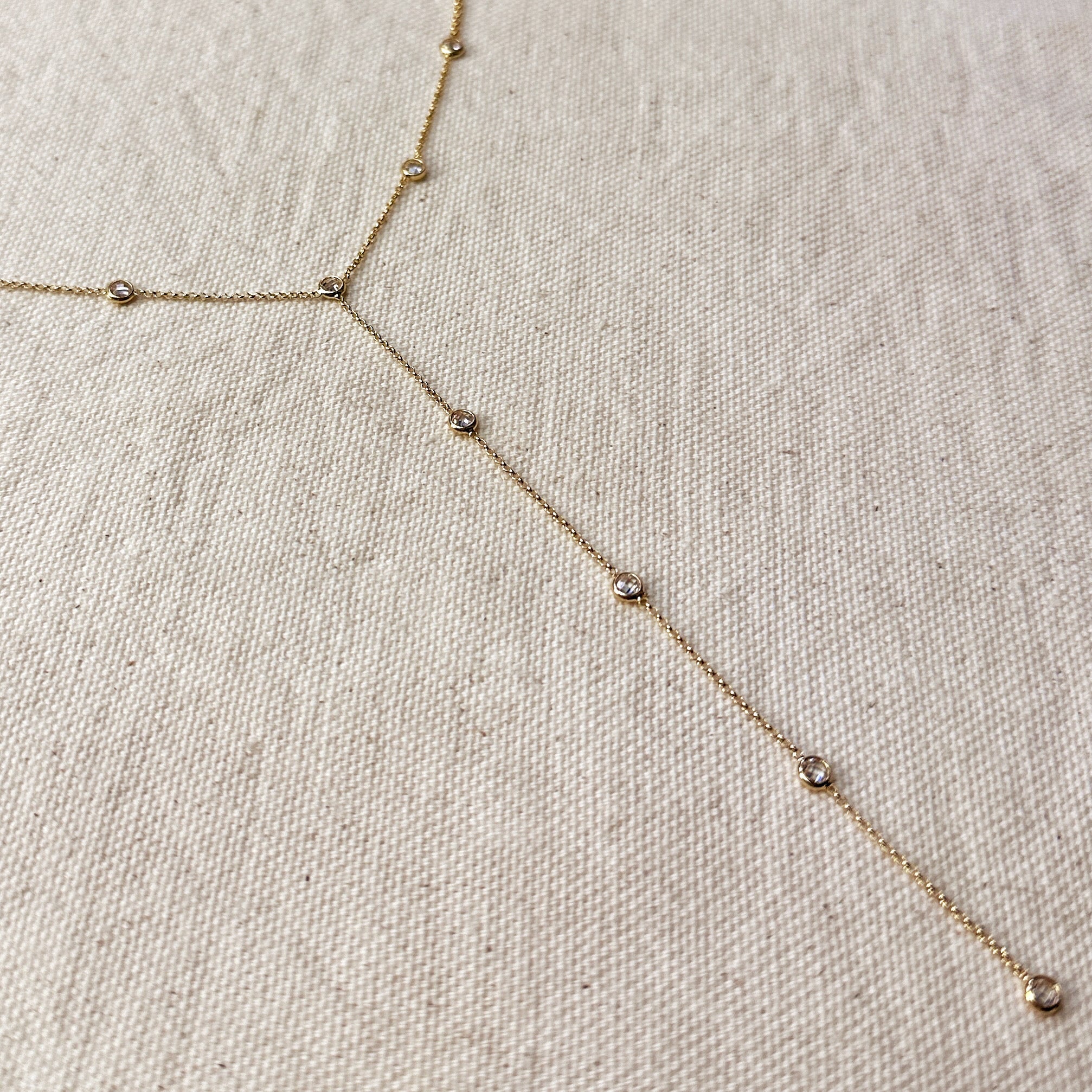 Mondsee 18k Gold Filled Lariat Necklace With Bezel CZ | 18k Gold Filled Jewelry