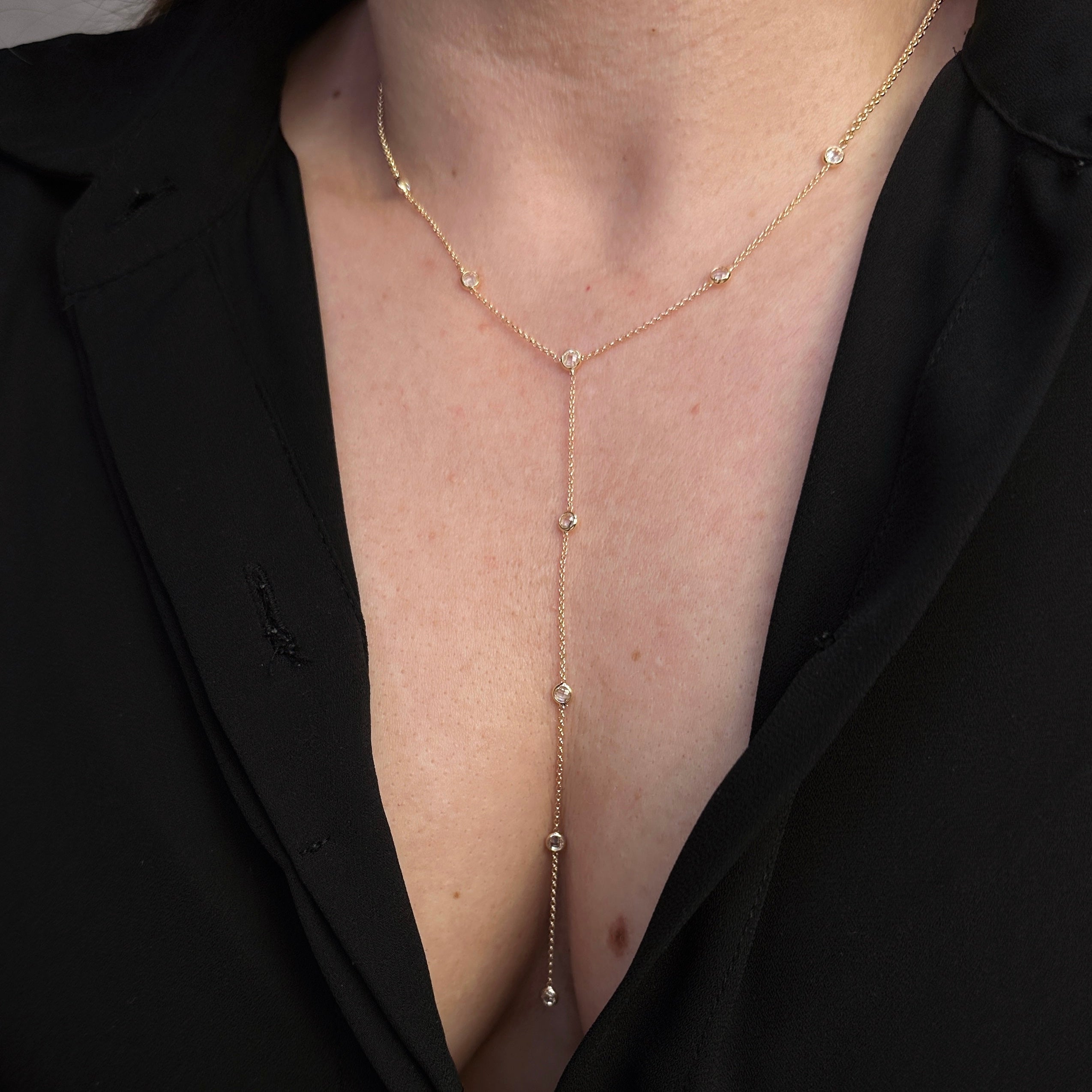 Mondsee 18k Gold Filled Lariat Necklace With Bezel CZ | 18k Gold Filled Jewelry