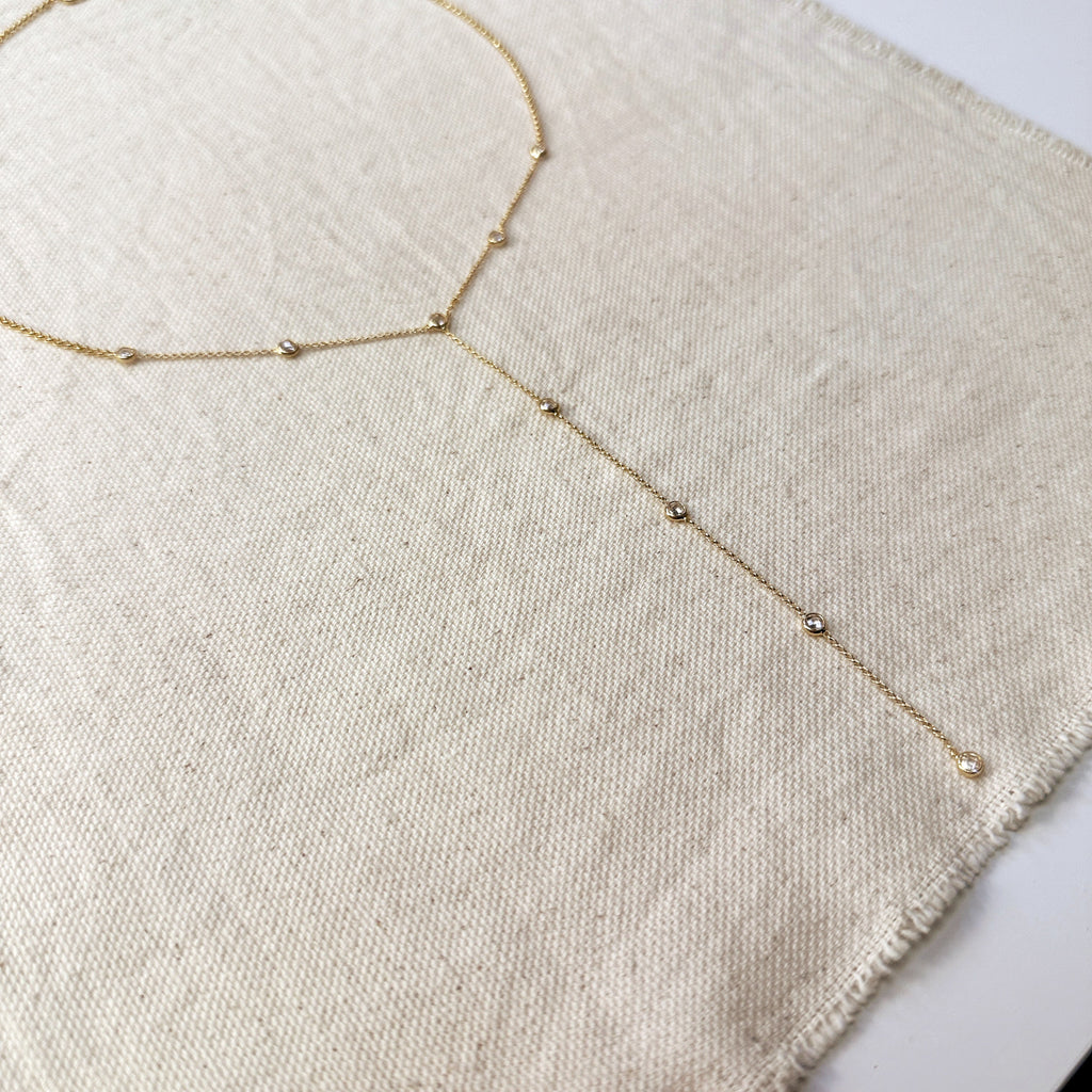 Mondsee 18k Gold Filled Lariat Necklace With Bezel CZ | 18k Gold Filled Jewelry