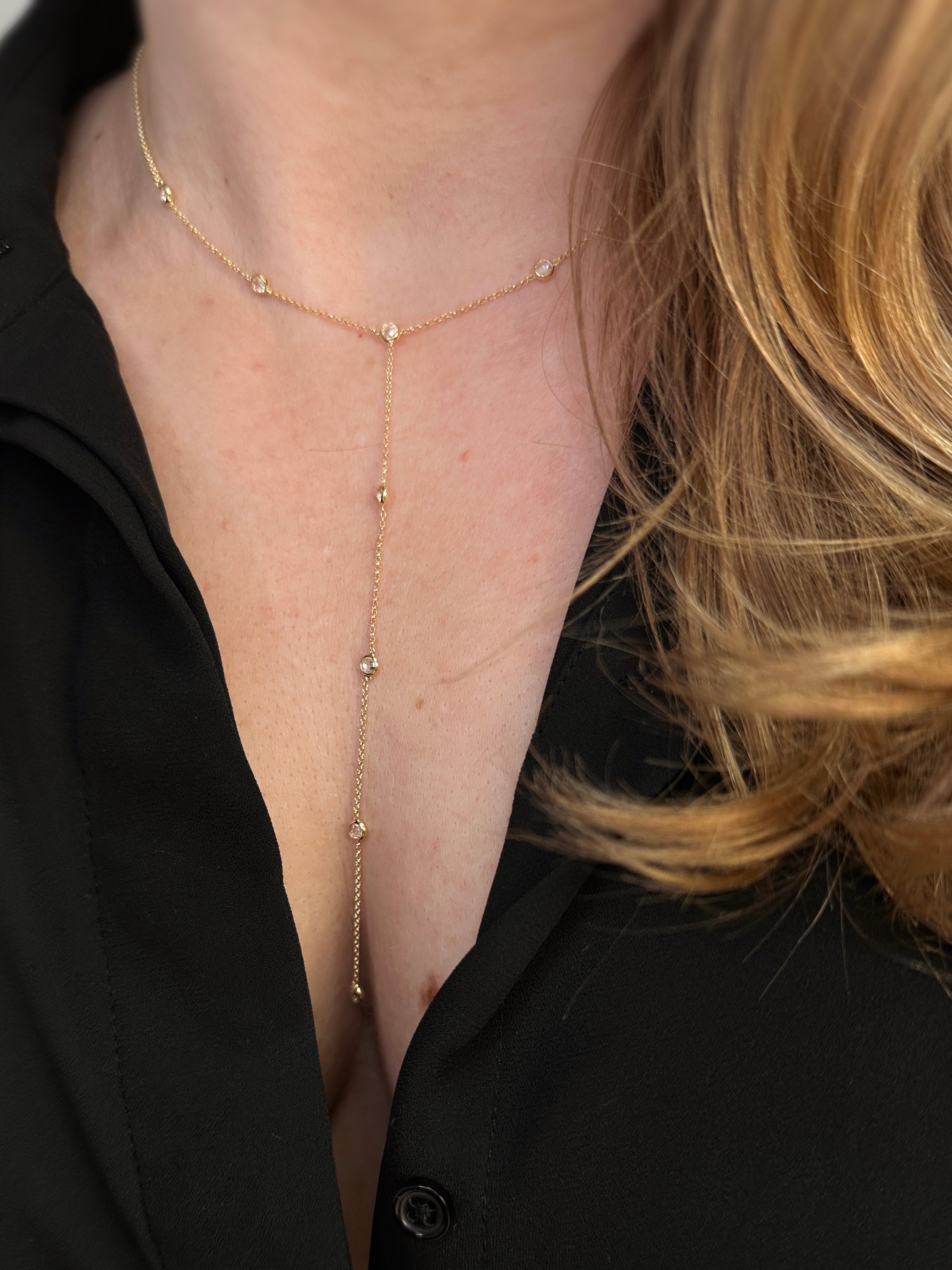 Mondsee 18k Gold Filled Lariat Necklace With Bezel CZ | 18k Gold Filled Jewelry