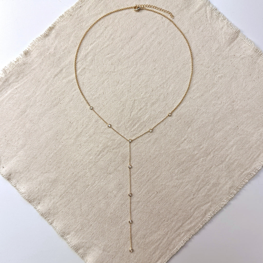 Mondsee 18k Gold Filled Lariat Necklace With Bezel CZ | 18k Gold Filled Jewelry