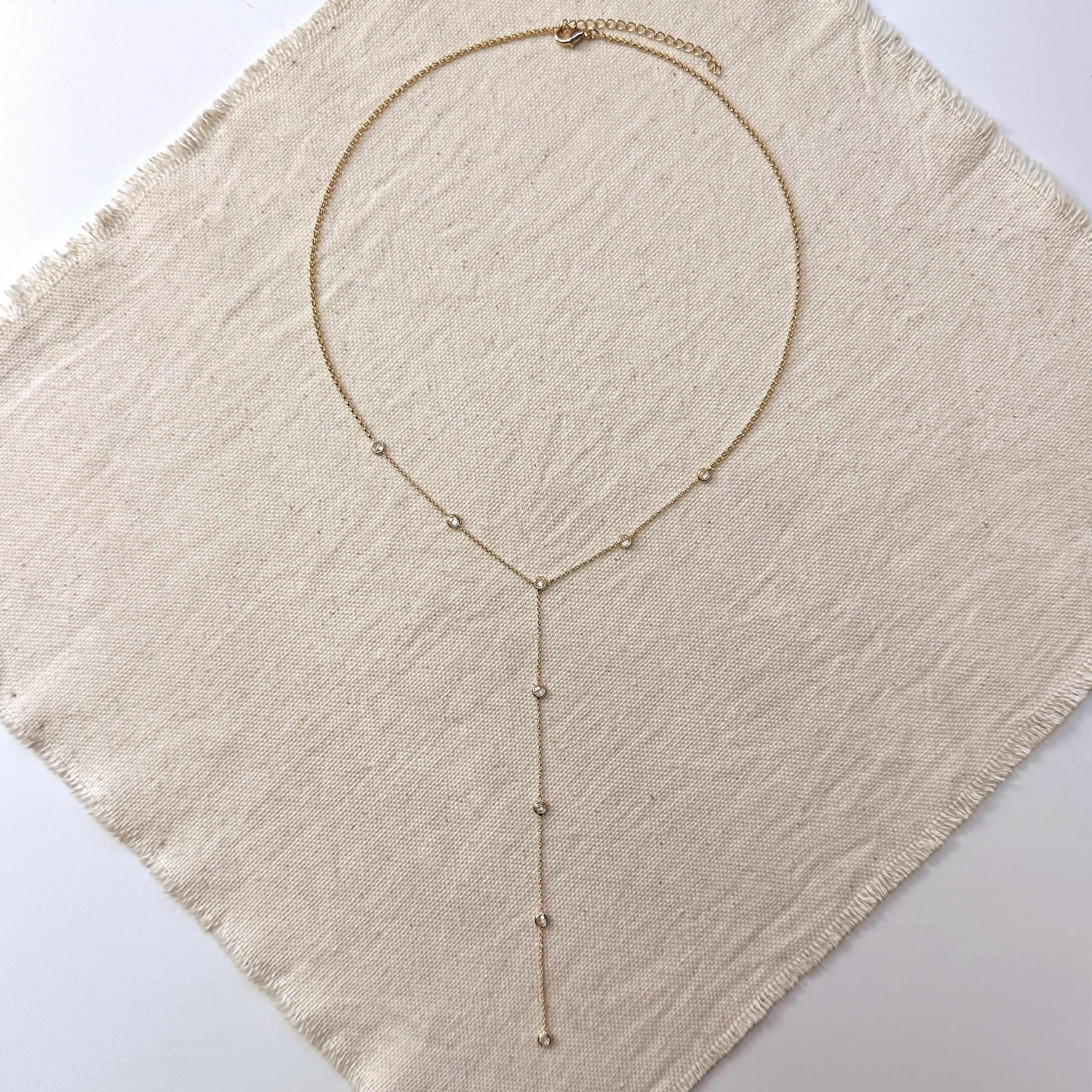 Mondsee 18k Gold Filled Lariat Necklace With Bezel CZ | 18k Gold Filled Jewelry