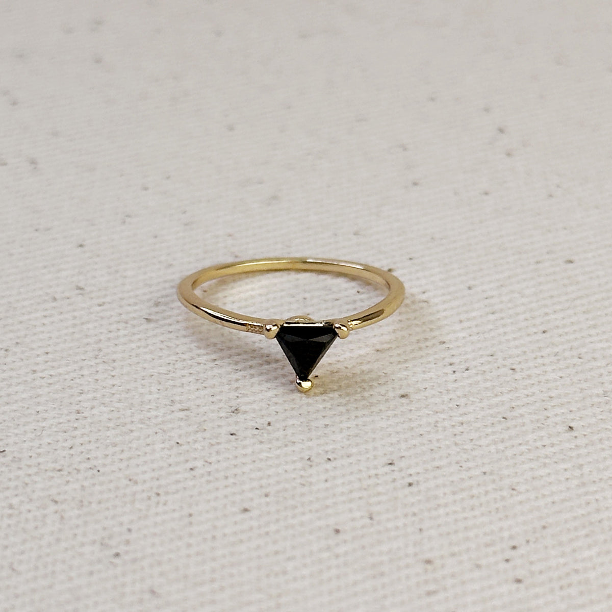 18k Gold Filled Trillion CZ Solitaire Ring – Black