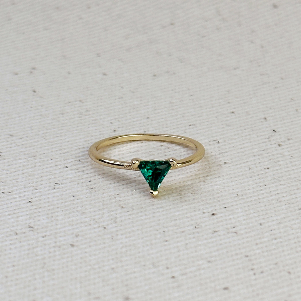 18k Gold Filled Trillion CZ Solitaire Ring – Emerald