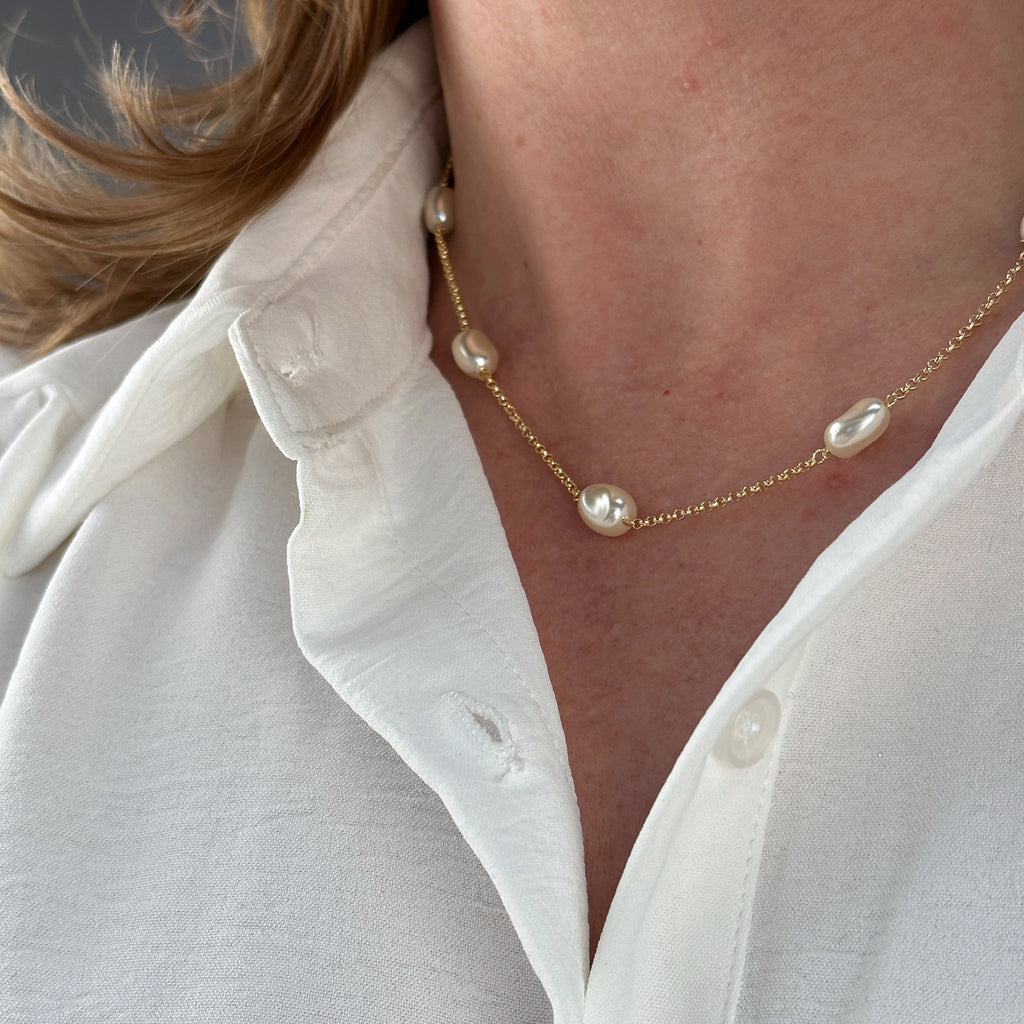 Mondsee 18k Gold Filled Spaced Baroque Pearls Necklace | 18k Gold Filled Jewelry