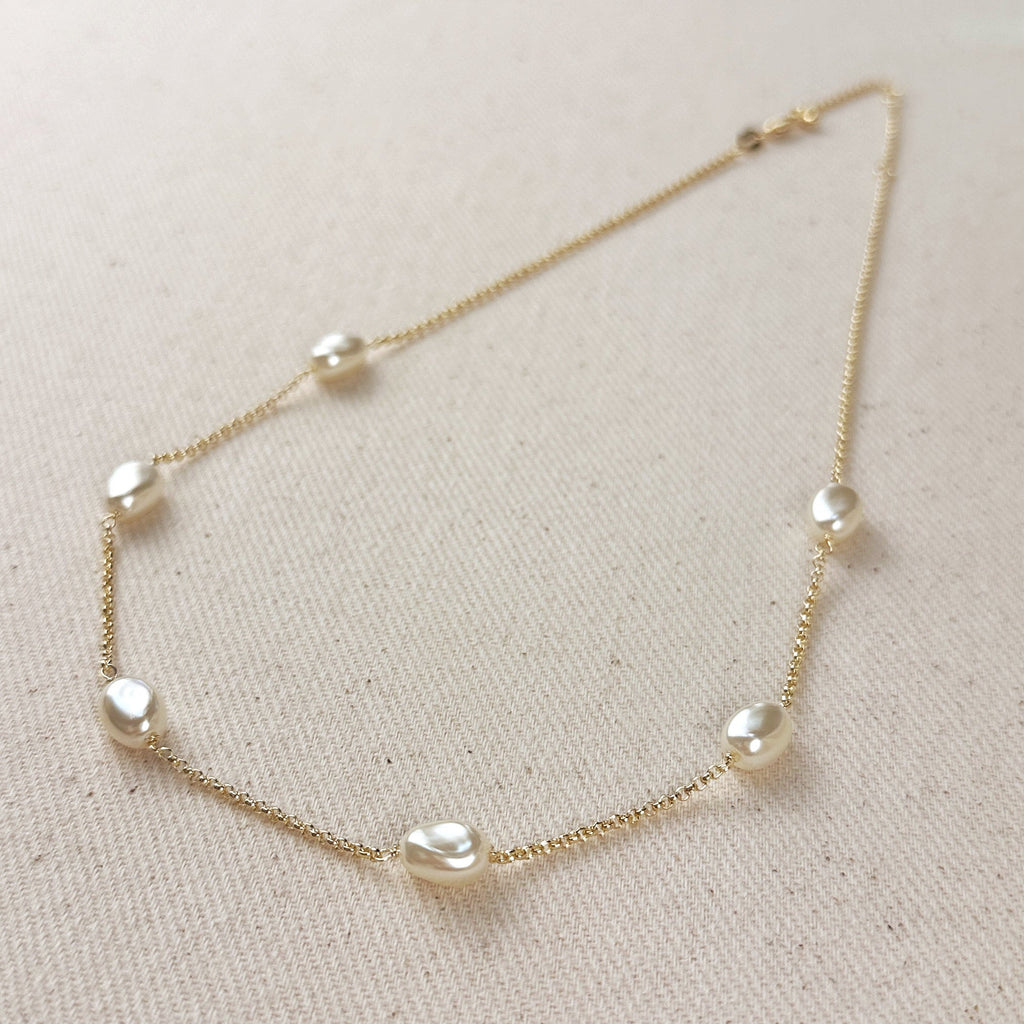 Mondsee 18k Gold Filled Spaced Baroque Pearls Necklace | 18k Gold Filled Jewelry