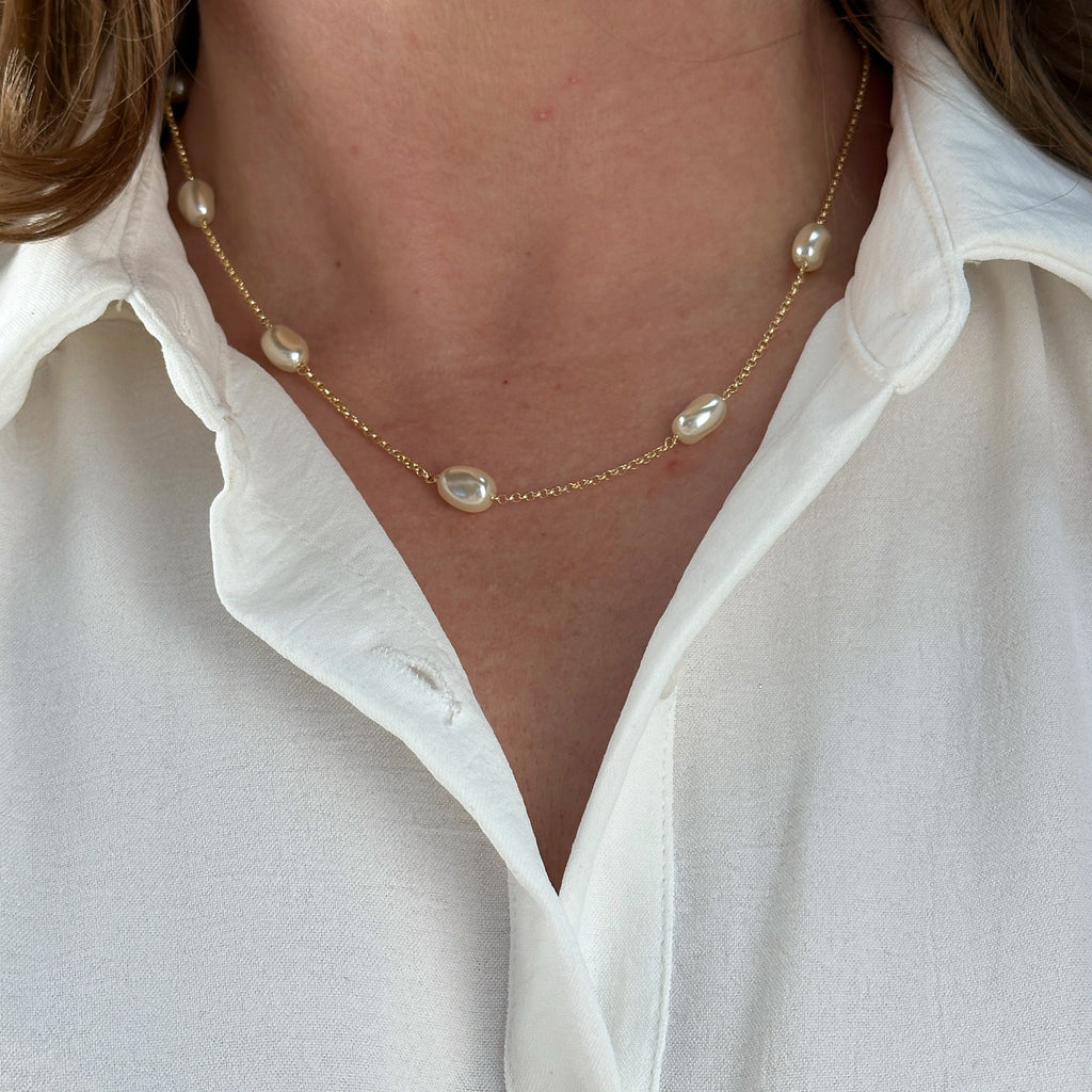 Mondsee 18k Gold Filled Spaced Baroque Pearls Necklace | 18k Gold Filled Jewelry