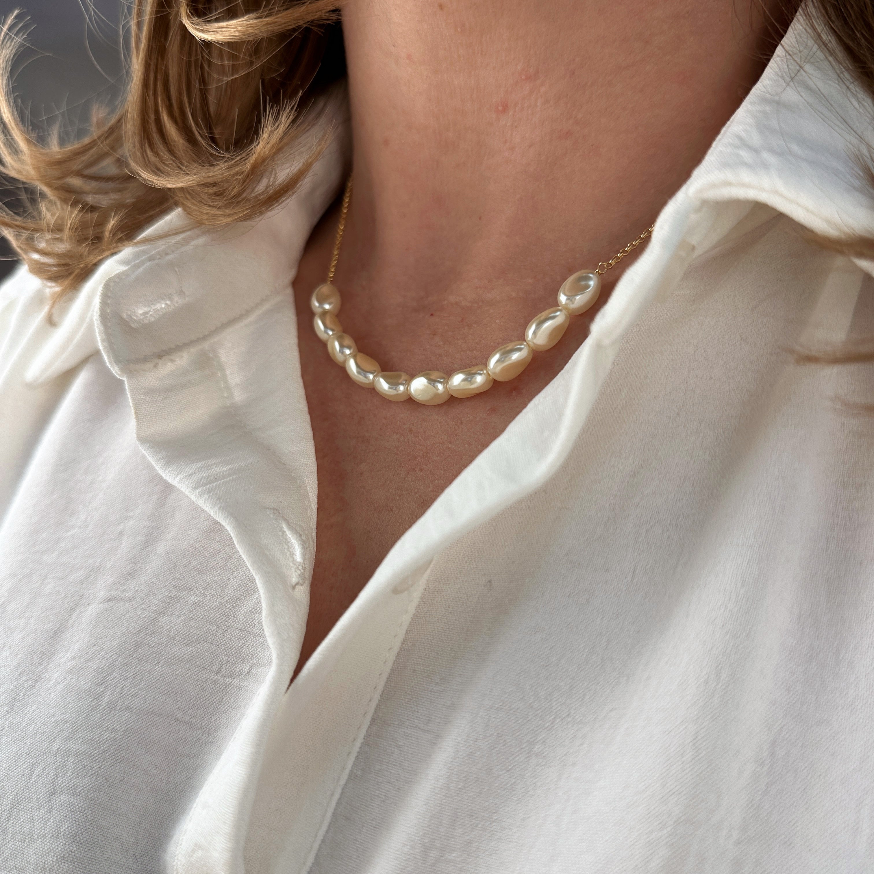 Mondsee 18k Gold Filled Row of Baroque Pearls Necklace | 18k Gold Filled Jewelry