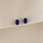 18k Gold Filled Oval Sapphire CZ Stud Earrings