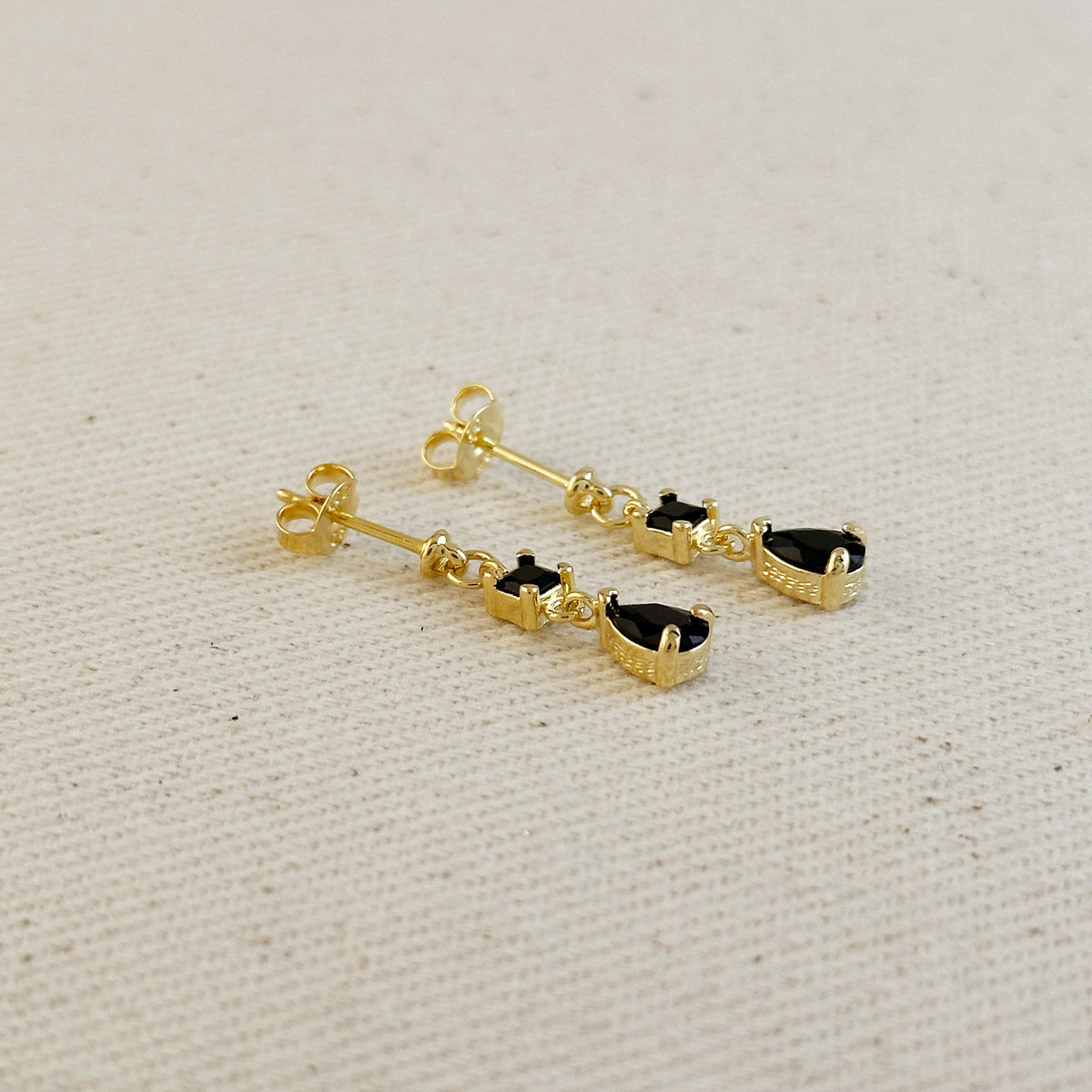 18k Gold Filled Colored CZ Mixed Shapes Drop Earrings – Black