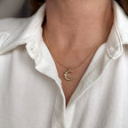Mondsee 18k Gold Filled Hammered Crescent Moon CZ Necklace | 18k Gold Filled Jewelry