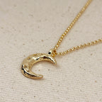 Mondsee 18k Gold Filled Hammered Crescent Moon CZ Necklace | 18k Gold Filled Jewelry