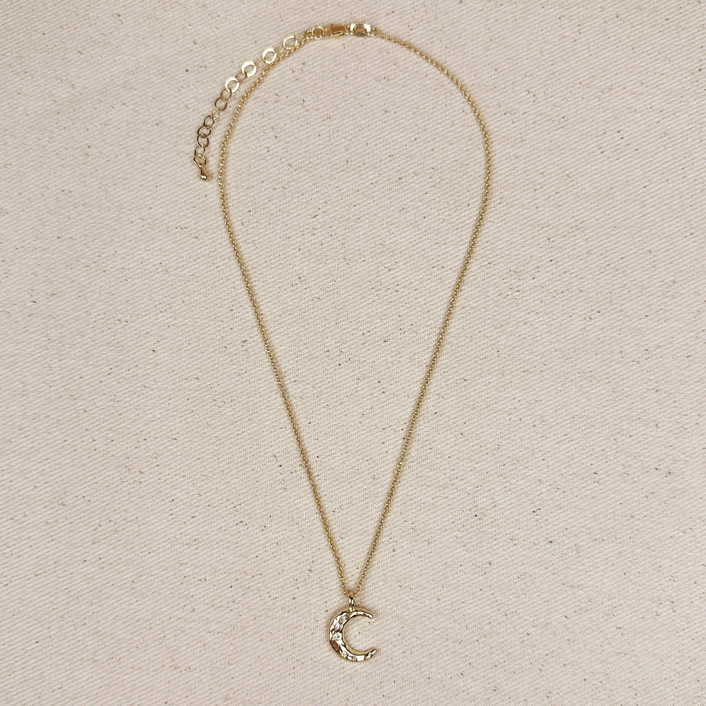 Mondsee 18k Gold Filled Hammered Crescent Moon CZ Necklace | 18k Gold Filled Jewelry