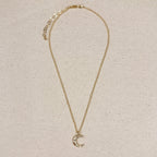 Mondsee 18k Gold Filled Hammered Crescent Moon CZ Necklace | 18k Gold Filled Jewelry