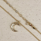Mondsee 18k Gold Filled Hammered Crescent Moon CZ Necklace | 18k Gold Filled Jewelry