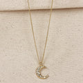 Mondsee 18k Gold Filled Hammered Crescent Moon CZ Necklace | 18k Gold Filled Jewelry