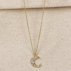 Mondsee 18k Gold Filled Hammered Crescent Moon CZ Necklace | 18k Gold Filled Jewelry