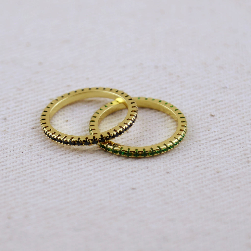 Mondsee 18k Gold Filled Diamond Color Eternity Micro Cubic Zirconia Stone Ring - Emerald and Black Colors Available | 18k Gold Filled Jewelry