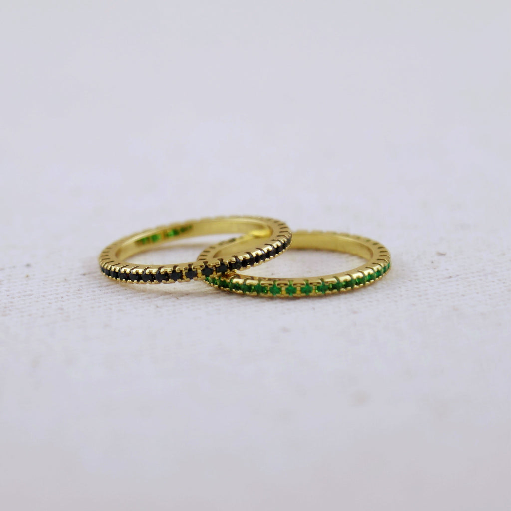 Mondsee 18k Gold Filled Diamond Color Eternity Micro Cubic Zirconia Stone Ring - Emerald and Black Colors Available | 18k Gold Filled Jewelry