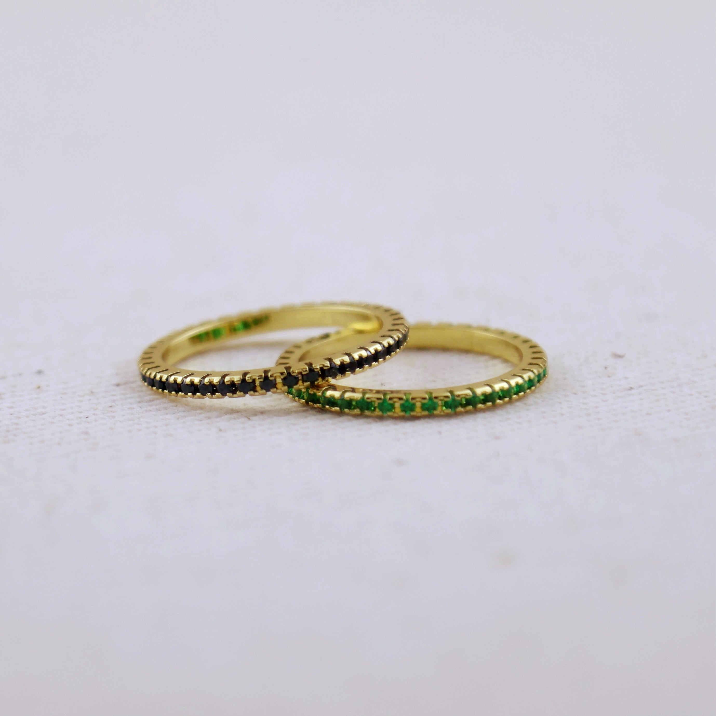 Mondsee 18k Gold Filled Diamond Color Eternity Micro Cubic Zirconia Stone Ring - Emerald and Black Colors Available | 18k Gold Filled Jewelry