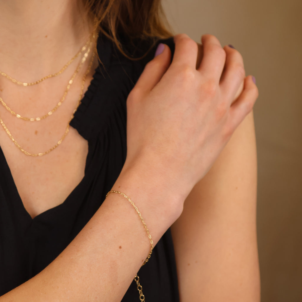 Mondsee 18k Gold Filled Mini Diamond Cut Paperclip Chain Bracelet | 18k Gold Filled Jewelry
