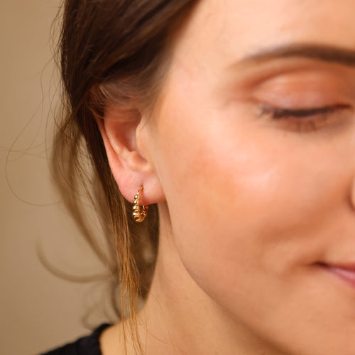 18k Gold Filled 15mm Gradient Beaded Clicker Hoop Earrings, view 2