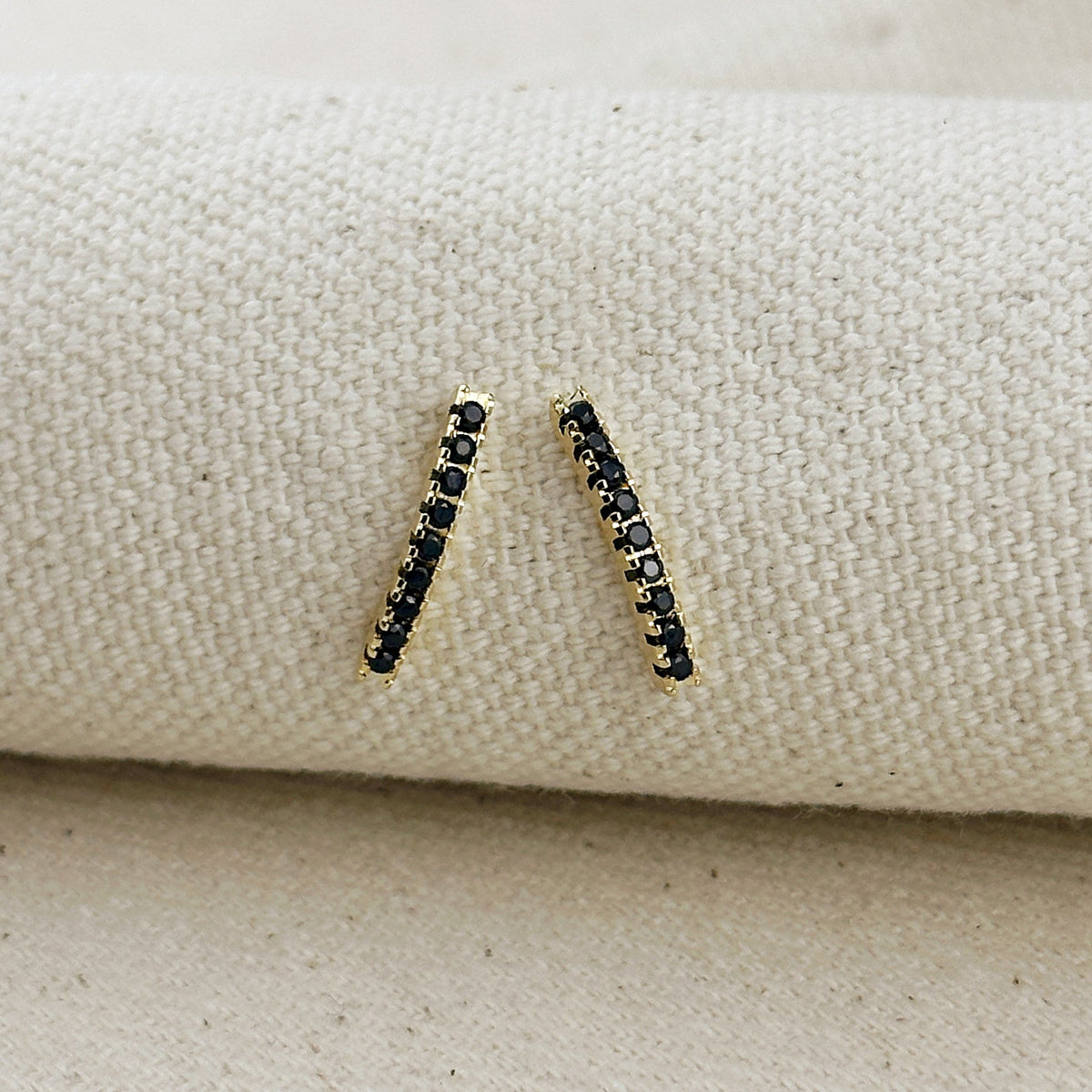 18k Gold Filled CZ Thin Line Stud – Black