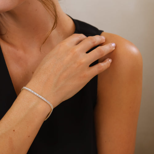 18k Gold Filled 3mm Baguette Cut CZ Tennis Bracelet, view 2