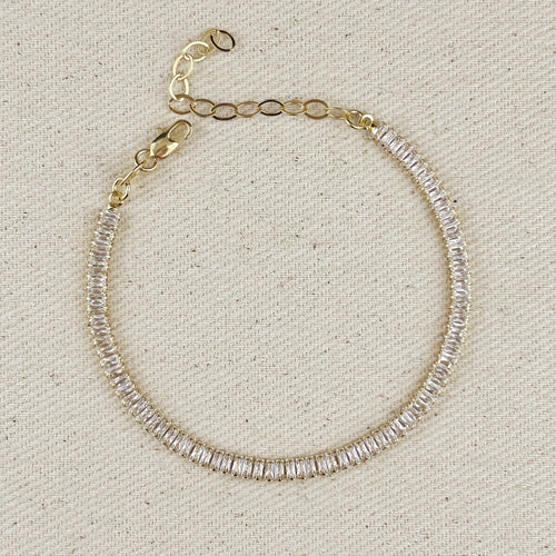 18k Gold Filled 3mm Baguette Cut CZ Tennis Bracelet by Mondsee Jewelry