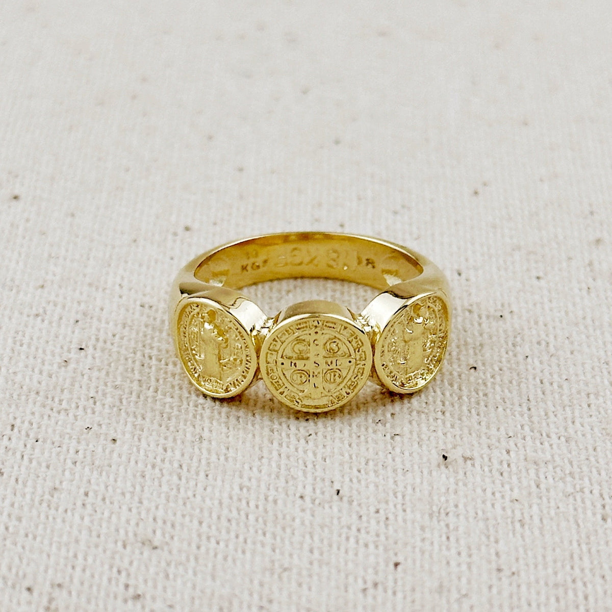 18k Gold Filled Triple Saint Benedict Ring by Mondsee Jewelry