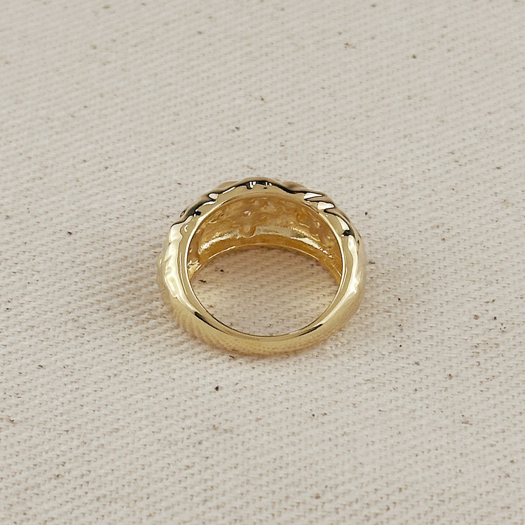 18k Gold Filled Hammered Moon Ring With CZ Stones