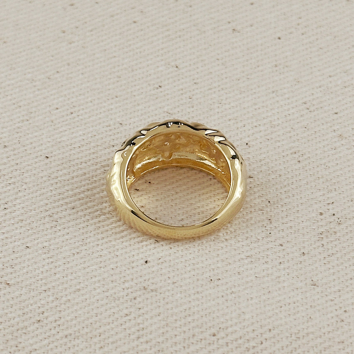 18k Gold Filled Hammered Moon Ring With CZ Stones